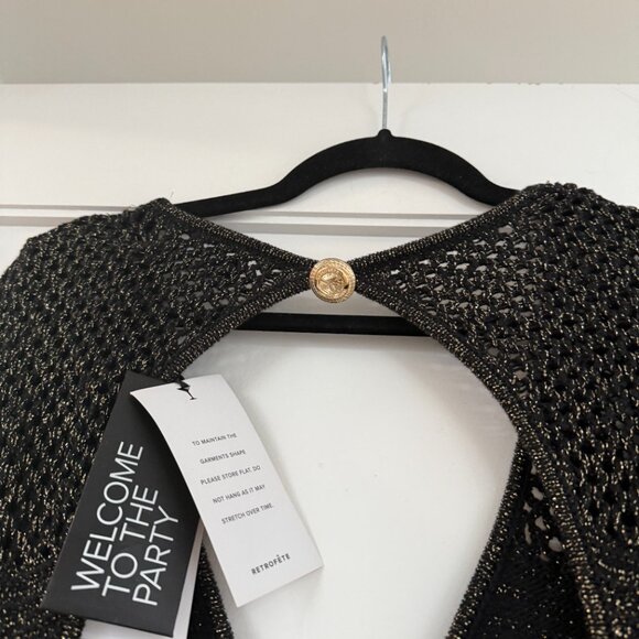 NWT Retrofête Elvana Knit Crochet Maxi Dress In Black Sz Small Open Back V-Neck - Picture 11 of 11